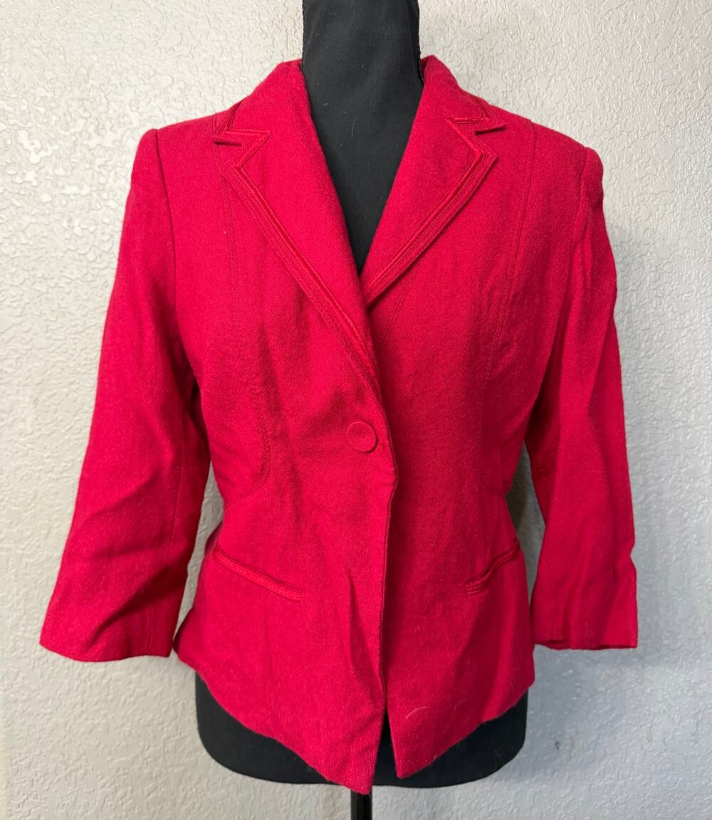 White House Black Market WHBM Womens Sz 6 Red Wool Blend Waist Blazer
